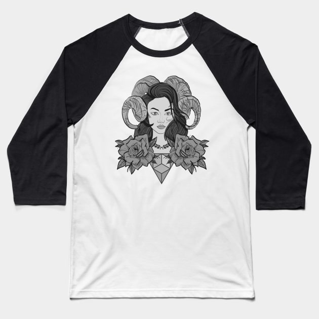 Dark Horned Woman Baseball T-Shirt by dankdesigns
